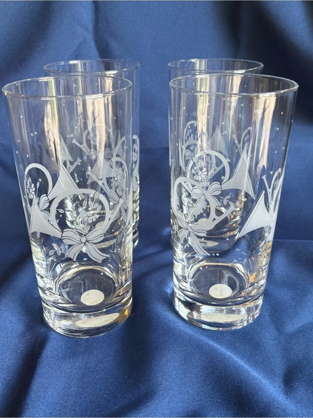 Vintage Princess House French Horn and Ribbon Etched Highball Glasses - Set of 4